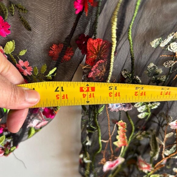 Unbranded Womens Embroidered Floral Cover Up Long Dress Black Size Medium - Picture 3 of 10